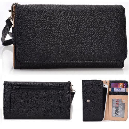 EXXIST Classic Metro Series.. Women's vegan patent leather Clutch for Samsung SGH-i537 Galaxy S 4 Active Samsung Fortius (Color: Black / Black) -ESMLMTKK