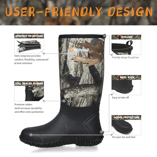 Rubber Boots for Men, Waterproof Insulated Rubber Hunting Neoprene Boots with Steel Shank, Durable Anti-Slip Outdoor Work Boots for Hunting Gardening Farming Fishing Mud Working4