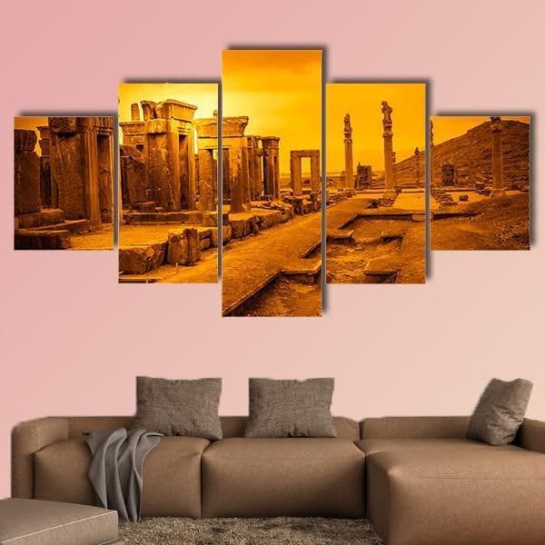 FatAco 5 Piezas de Arte de Pared Impresiones en Lienzo Antigua ciudad Persépolis Ruinas Irán...
