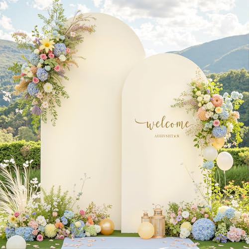 Beige White Arch Backdrop Cover Set of 2 Birthday Party Arch Covers 7.2 and 6ft Spandex Wedding Arch Covers Stretchy Backdrop Bridal Baby Shower Biege White Arch Stand Cover by HB HBB MAGIC - Image 3