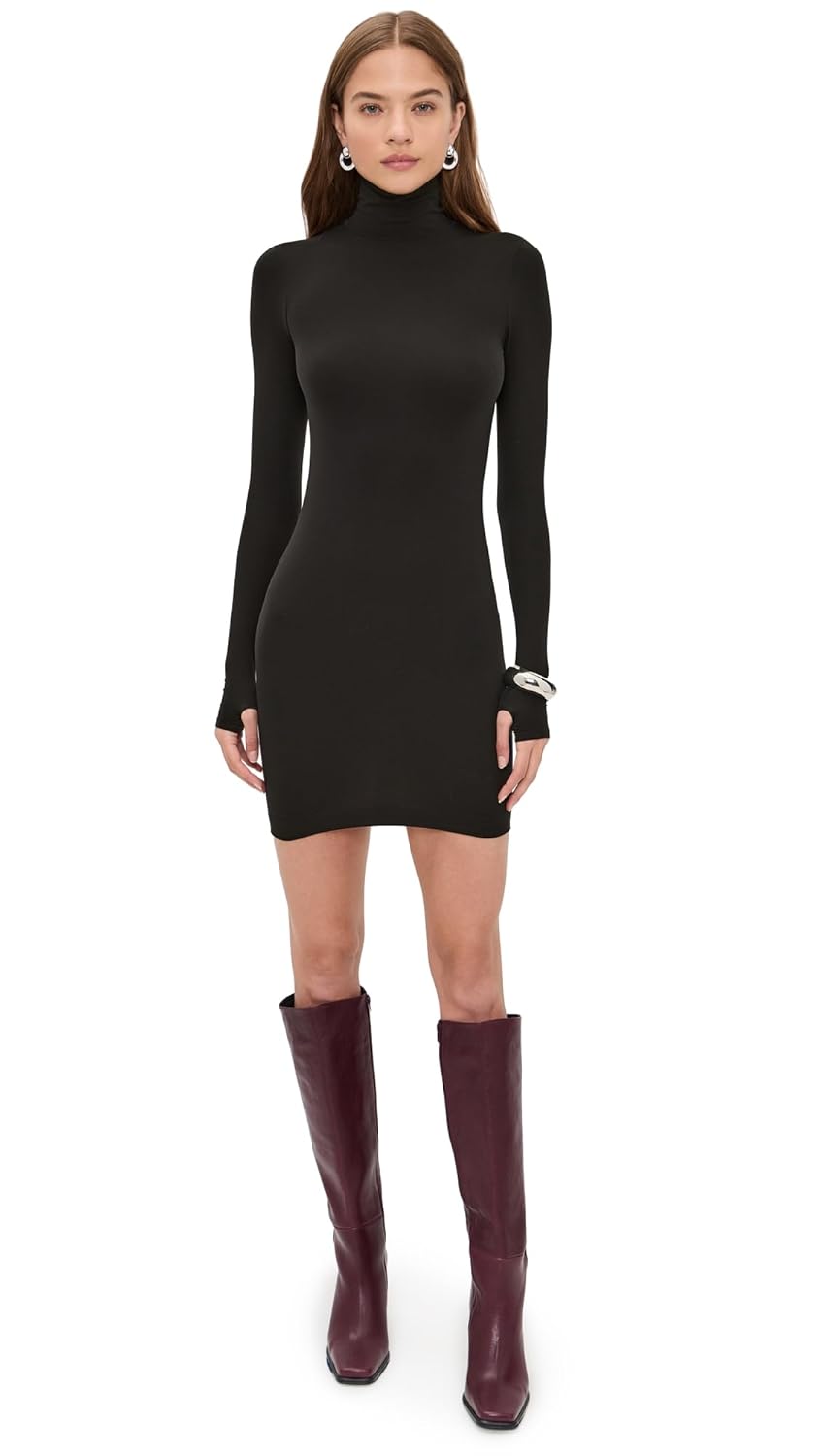 commando Womens Ballet Body Turtleneck Mini Dress with Thumbholes