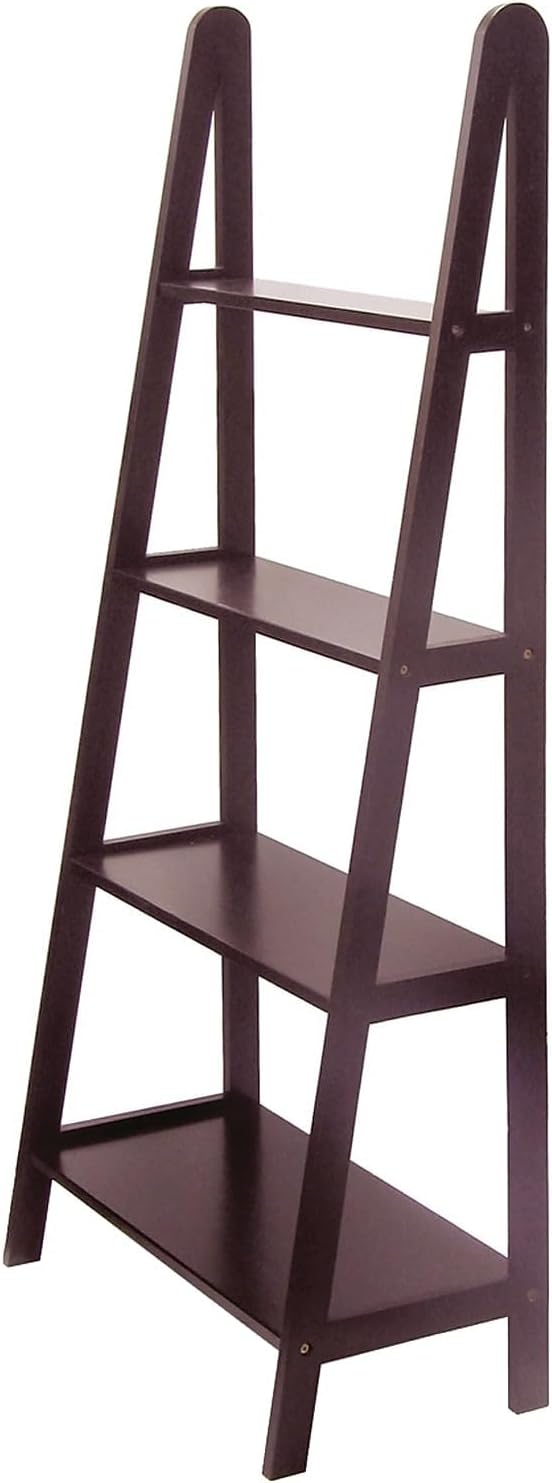 Transitional Espresso Wood 4-Tier Ladder Bookcase