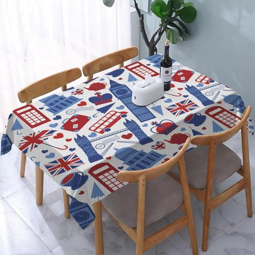 Aozhiswe Mantel Antimanchas Rectangular Londres Mantel de Mesa Británico 100x140 cm Manteles Impermeable Poliéster Protector Comedor para Interior Exterior a-8592