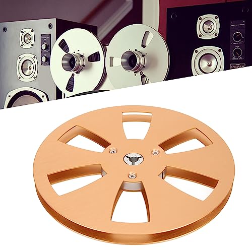1/4 7inch Empty Take Up Reel to Reel Small Hub, Aluminum Alloy Nab Open Reel with 6 Wind Holes, Universal Empty Tape Reel for Recording (Gold)