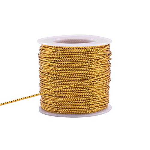 PH PandaHall 109 Yards 1.5mm Metallic Cord Gold Thread String Braided Metallic Beading Cords Metallic Tinsel Cord Tinsel String Braids Hair Cords for Gift Wrap Christmas Tree Ornaments Hanging