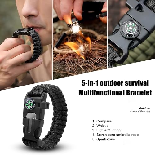 ZSMJAER 2 Stück Set Survival Armband,Multifunktion Paracord Armband Überlebensarmband,Pfeife,Feuerstein,Kompass,zum Outdoor-Aktivitäten (Schwarz)