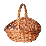 Oval Traditional Wicker Shopping High Handle Basket Storage Basket (Medium)