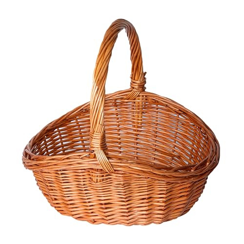 Oval Traditional Wicker Shopping High Handle Basket Storage Basket (Medium)