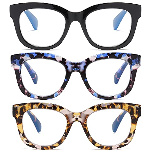 Image of Oversized Reading Glasses for Women,3 Pack Blue Light Blocking Computer Spring hinge Readers