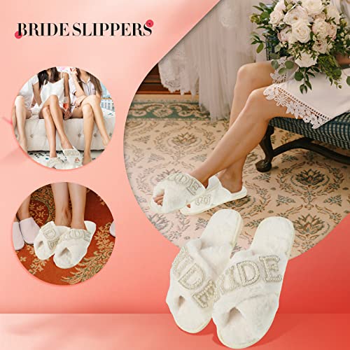 Jiuguva Bride Slippers for Wedding Day White Bridesmaid Slippers Mother of the Bride Gifts for Bridal and Bachelorette Party4