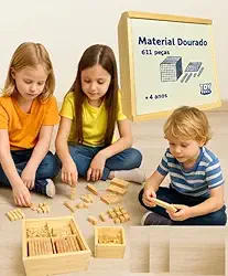 Material Dourado Toy Trade - 611 Peças em Madeira Educativo Matemática Base 10 Aprendizado Escolar