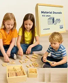 Material Dourado Toy Trade - 611 Peças em Madeira Educativo Matemática Base 10 Aprendizado Escolar