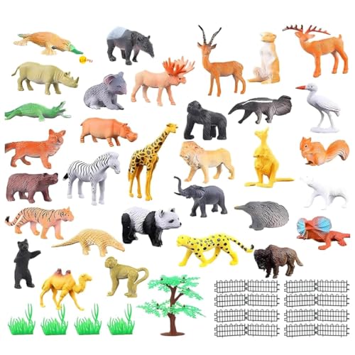 Kidoyz Animal Planet Educational Toy Set, 58 Pieces Multicolor Safari Figurines, Soft PVC Material, Realistic Design for Children 18-48 Months, Small Size with Trees and Fences