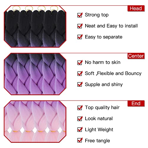 Xtrend 3Packs 3 Tone Jumbo Braiding Hair 24 Inch Synthetic Afro Braiding Hair Extensions for Box Braids and Twist Crochet Braid Hair (3Packs - Image 3