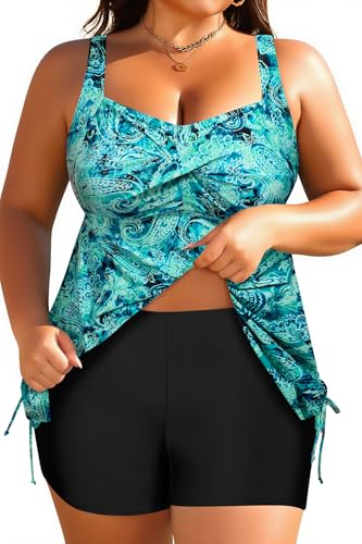 Image of Aqua Eve Women Plus Size Tankini Swimsuit Two Piece Flowy Swimdress Bathing Suits with Shorts