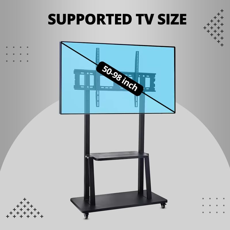 Image of Robustt TV Stand with Wheels | Fits 50-98 Inches TV | Heavy Duty Material | Tilt & Height Adjustable Rolling TV Stand | Movable TV Stand | Flexible Shelf | Cable Management - Pack of 5