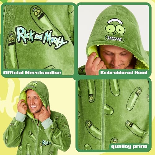 RICK AND MORTY Adult Onesie for Men and Teenagers - Hooded Fluffy Fleece Lounge Wear S-2XL - Gifts4