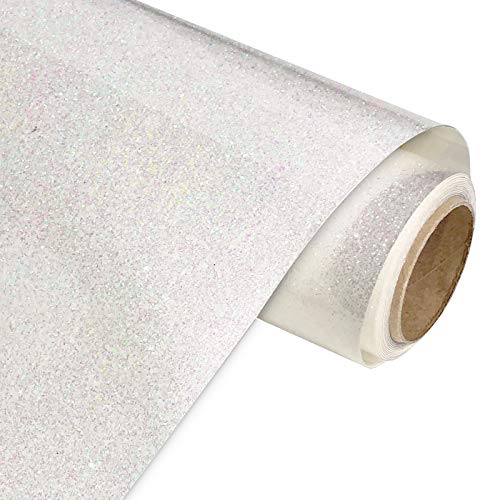 White Glitter Heat Transfer Vinyl, 10" X 6 Feet Glitter Iron on Vinyl Rolls for T-Shirts DIY, Easy Cut and Weed Glitter Vinyl White 10 Inch x 6 Feet