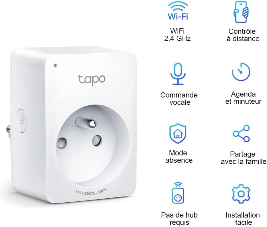 TP-Link Tapo P100(FR) 2 Pack WiFi Connected Socket Alexa and Google Home 10A Smart Plug, Remote Control Fan/Lamp by Smartphone, No Hub Required image 2