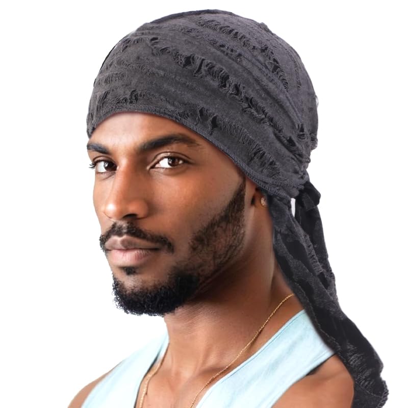 Generisch Unisex Punk style cotton Pirate Hat and Headscarf Durags Bandany Turban Hat Hair Accessories Extra Long Tail Du-Rag Cap
