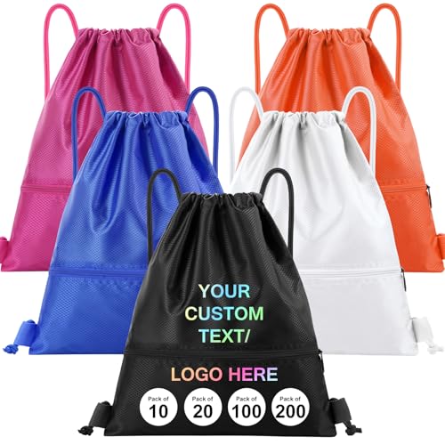 100 Pack Custom Drawstring Bags Bulk, Personalized Drawstring Backpacks with Initials Name for Sports, Draw String Back Bag for Travel Beach Dance Gymnastics Climb Trip Party Daily Use
