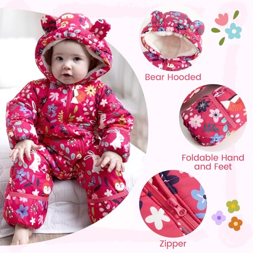 JiAmy Baby Snowsuit Baby Printed Winter Clothes With Flod-Over Girl Boy Hooded Outfits Jumpsuit Coat3