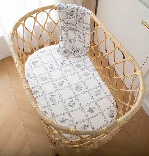 Image of SDY Jersey Floral Bassinet Sheets for Baby Boys and Girls,32 inchx 16 inchx 4 inch,2 Pack,Neutral Flower Standard Oval /Retangle Bassinet Mattress Sheets for Toddler,Super Soft Breathable