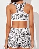 Bsubseach 3 sztuki tankini kostium kąpielowy dla kobiet, sportowy strój kąpielowy, modny tank top z biustonoszem sportowym, brązowy, S