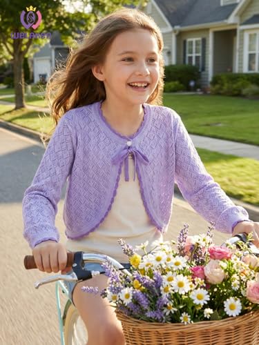 Image of Girls Cotton Knit Shrug Cardigan with Long Sleeve Ruffle Hem