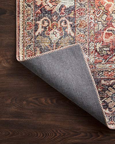 Loloi Layla Collection LAY-02 Spice/Marine 2'-6" x 9'-6" .13" Thick Runner Rug, Soft, Durable, Vintage Inspired, Distressed, Low Pile, Non-Shedding, Easy Clean, Printed, Living Room Rug