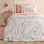 OHS Girls Single Duvet Cover Set Reversible, Valentines Gifts Enchanted Unicorn Kids Bedding Super Soft Cosy Warm Microfibre Quilt Cover Stylish Comfy Bedding Single with Pillowcase, Sage/Pink