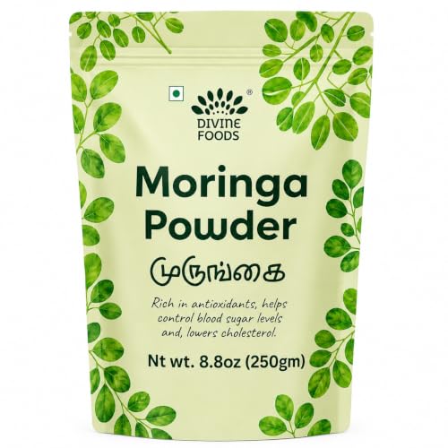 Image of The Divine Foods Moringa Powder | High in Nutrition | Rich in Anti-Oxidants | Controls Blood Sugar levels | Ready-to-Mix | Added Native Indian Herbs | (250 Gm)