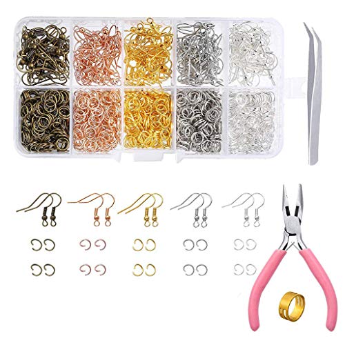1128 Pieces Earrings Making Supplies Kit with Earring Hooks Jump Rings Pliers Tweezers Jump Ring Opener for DIY Jewelry Tools Ki