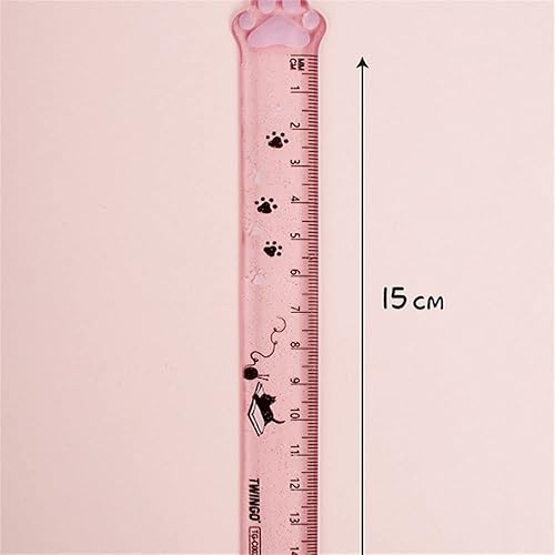 Miniatura 2 de Reglas rectas de garra de gatos rosados de 5.9 in, herramienta de medición de plástico, escamas de plástico Kawaii, reglas lindas, papelería