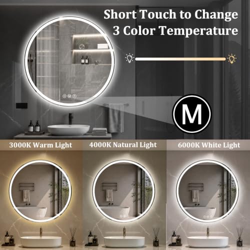 Round LED Bathroom Mirror, 24 Inch, HD Shatterproof Tempered Glass - image 5