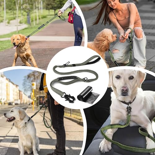 Strapazierfähige Taktische Hundeleine - 1.35-1.9M Hundeleine Verstellbar mit Müllsack, Stark Reflektierend Schnellverschluss Karabiner Sicherheitsleine Dog Leash Hundeleine für mittelgroße Große Hunde