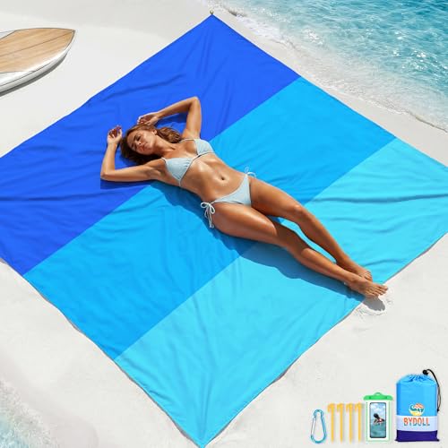 BYDOLL Beach Blanket Waterproof Sandproof Oversized 78''×81''1-5 Adults Lightweight Beach Blanket Large Picnic Mat Beach Blanket for Travel Camping Hiking Picnic
