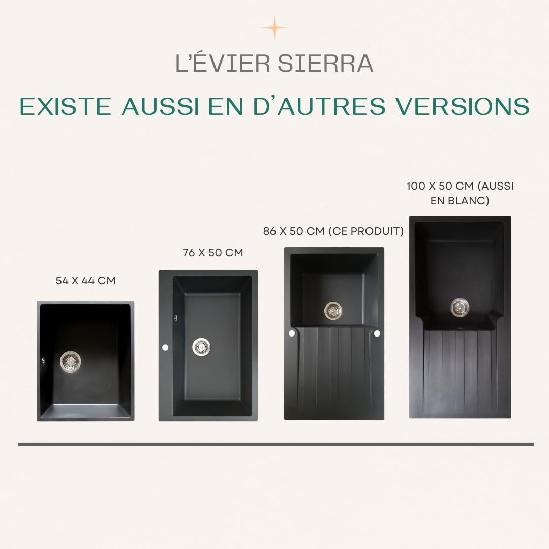 Essebagno Sierra évier 1 cuve 1 égouttoir en résine noir