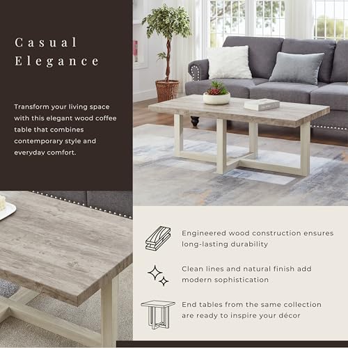 Roundhill Furniture Luno Contemporary Coffee Table, Weathered Gray and Beige by Roundhill Furniture - Used condition - Image 6