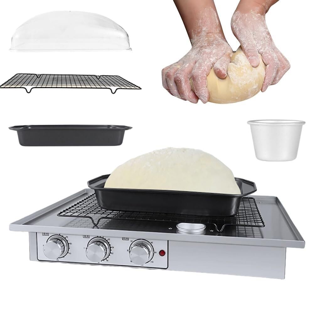 Bread proofer, Adjustable Humidity and Temperature, 0-120 Minute Timer, Large Capacity Dough proofing Box with humidifying Cup and Grid, for Making Bread (One Color-L)