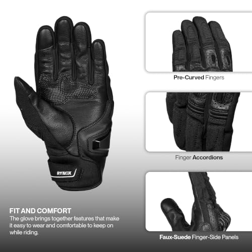 Image of Rynox Striker GT Short-Cuff Motorcycle Gloves | All Black, Medium
