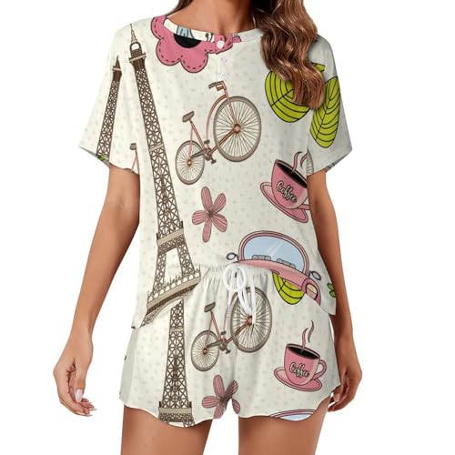 Vêtements de nuit ete pour femme style oiseau et voiture en short
