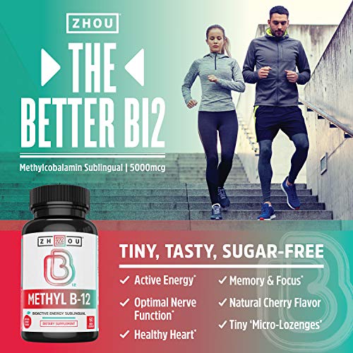 Zhou Nutrition Methyl (Vitamin B12) Lozenges, 5000 Mcg For Maximum Absorption And Active Energy, Vegan, Cherry, 60 Count #TOP2
