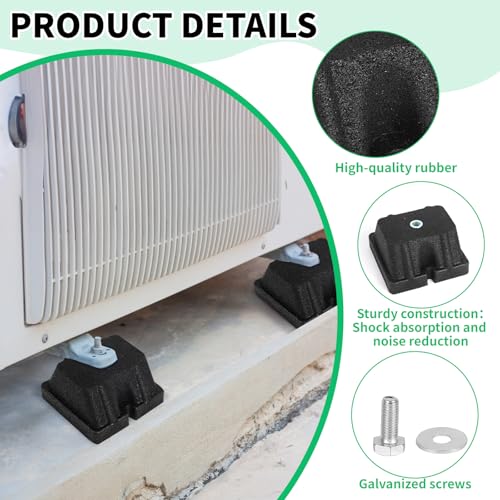 DBREAKS 4 Stück Bodenkonsole Dämpfungssockel 120x120x65mm, Schwingungsdämpfer für Klimaanlage & Wärmepumpen im Außenbereich, Klimaanlage Vibrationsdämpfer 120kg Belastbar, Gummi Antivibrationsfüße