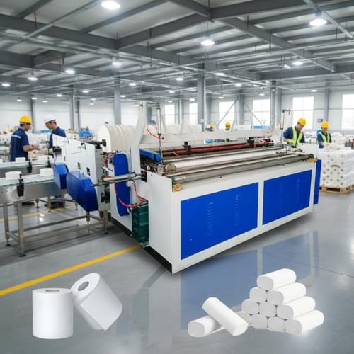 Fully Automatic Toilet Tissue Paper Production Line with Core Making, High Speed Rewinder, Log Cutter and Bag Packing System for Industrial Manufacturing