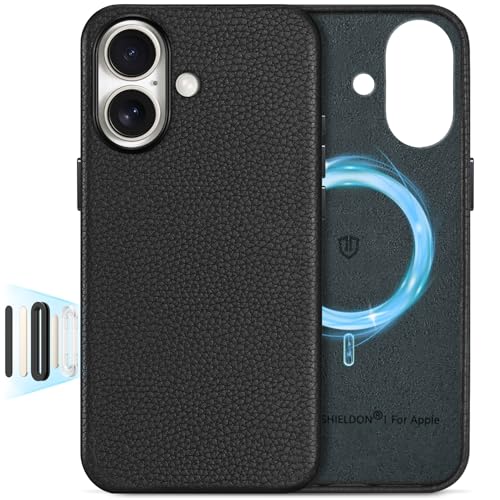 Image of SHIELDON Genuine Leather Case for iPhone 17 6.3 inch 2025, Pebbled Black | Compatible with MagSafe, Magnetic Wireless Charging, Camera Button, Metal Buttons, Camera Bezel, Slim, Shockproof, Women Men