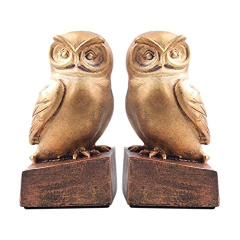 Pack of 2 Owl Statue Home Decor Decoration Accent Resin Owl Figure Living Room Office Bedroom Decorative Bookends, Small Handmade for Shelf Table Bookshelf Decor, Unique Gift - Gold Cover