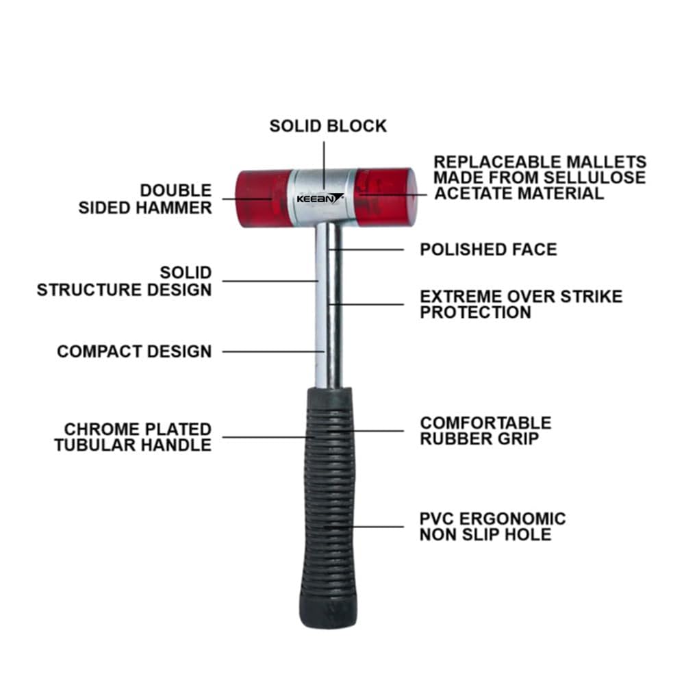 KEEAN 20 MM Soft Faced Acetate Mallet Industrial Hammer Non Slip Rubber Grip Bending Forming Metal Tile Fitting Wood Work Professional - Image 9 thumbnail
