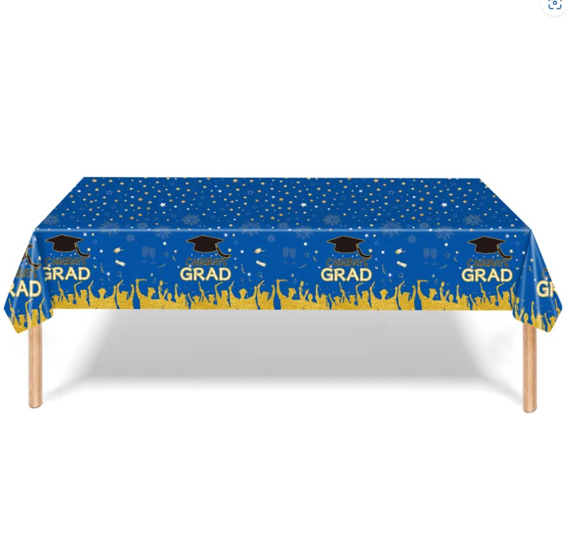 Didome 2 Pcs Graduation Tablecloths Class of 2024 Congrats Grad Black Graduation Party Tablecover Decorations Party Supplies Large Size Plastic 134x274cm (Blue)