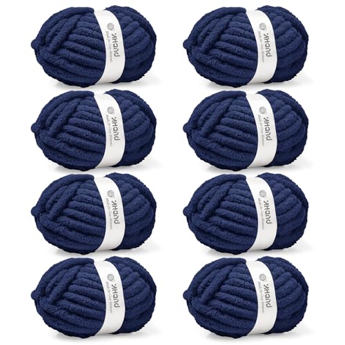 Image of Inhand Chunky Chenille Yarn for Hand Knitting,Thick Bulky Blanket Yarn for Crocheting,Soft Fluffy Yarn for Crochet Birthday Gifts for Men /Women /Beginners,8 Pack (29.5Yds /8.4oz Each),Deep Navy